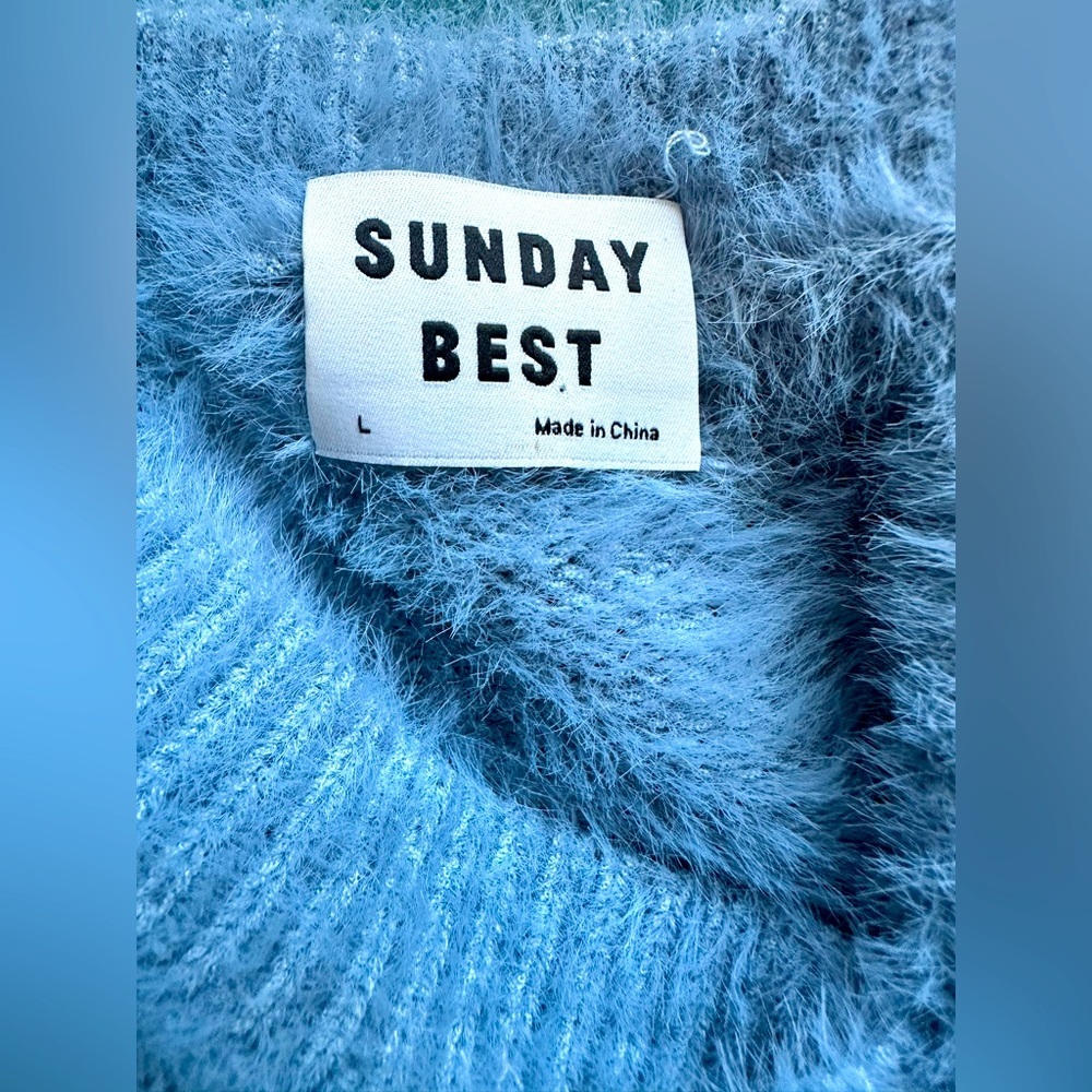 Aritzia Sunday Best kitten Sweater baby blue fuzzy womens L - Picture 8 of 13